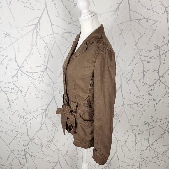 Pablo Gerard Darel Beige Tan 100% Linen Button Front Belted Jacket - Picture 2 of 5